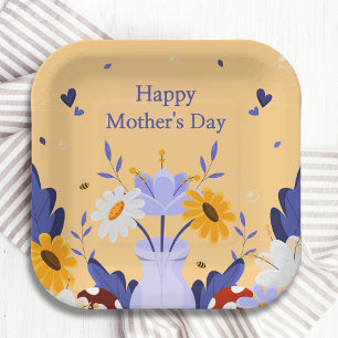 Happy Mother's Day Modern Flowers Floral Botanical Paper Plate