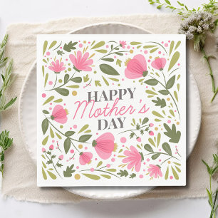 Happy Mother's Day Modern Pink Floral Botanical Napkin
