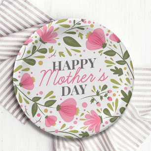 Happy Mother's Day Modern Pink Floral Botanical Paper Plate