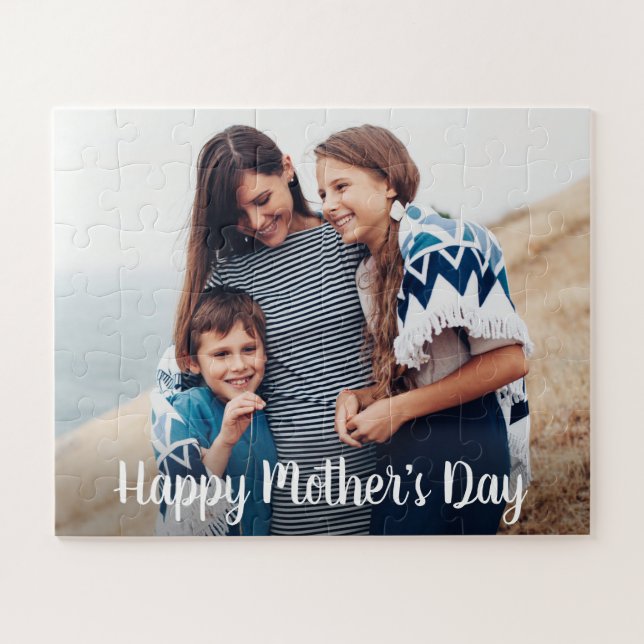 Happy Mothers Day Modern Script Family Photo Jigsaw Puzzle (Horizontal)