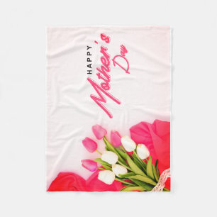 Happy Mother's Day, Modern Trendy Tulip Flower Fleece Blanket