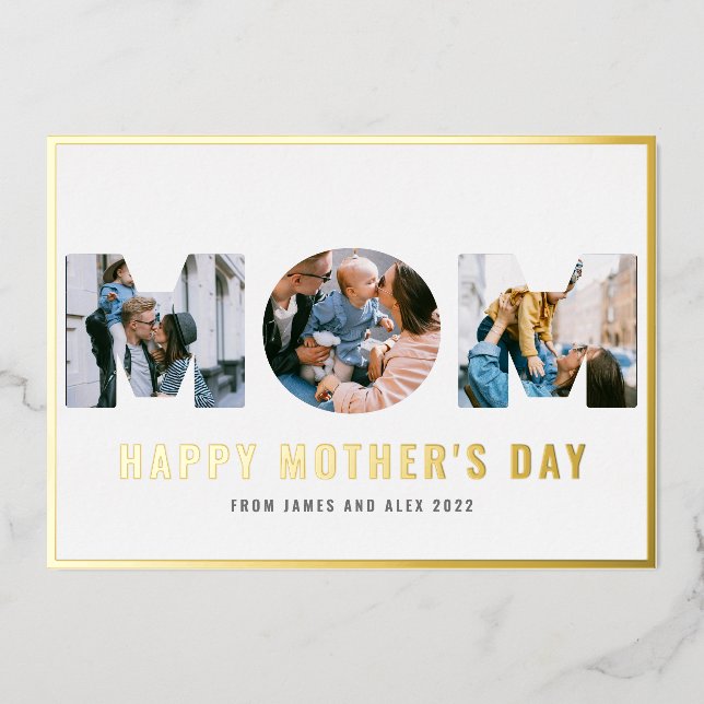 Happy Mother's Day MOM 3 Photo Gold Foil Card (Front)