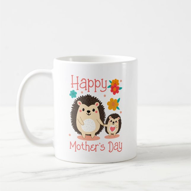 Happy Mother's Day Mom And Baby Hedgehog  Coffee Mug (Left)