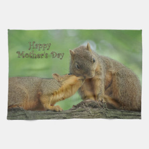 Happy Mother's Day - Mom and Baby Squirrel Kitchen Towel
