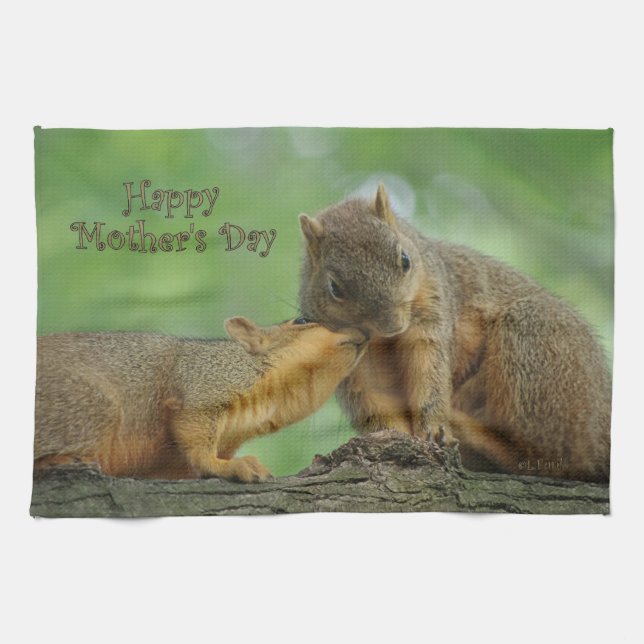 Happy Mother's Day - Mom and Baby Squirrel Kitchen Towel (Horizontal)