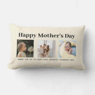 Happy Mother's Day Mom Biege Script Photo Keepsake Lumbar Pillow