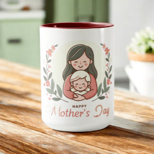 Happy Mother's Day - Mom & Child Embrace Floral Mug