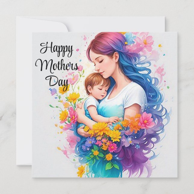 Happy Mothers Day Mom & Child Holiday Card (Front)