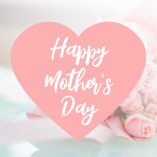 Happy Mother's Day Mom Cute Love Heart Coral Pink Sticker