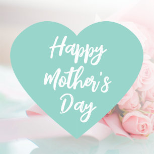 Happy Mother's Day Mom Cute Love Heart Mint Green Sticker