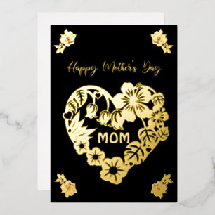 Happy Mother's Day Mom Gold Foil and Roses Holiday Card