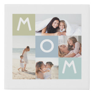 Happy Mothers Day Mom Modern Multi Photo Grid Faux Canvas Print