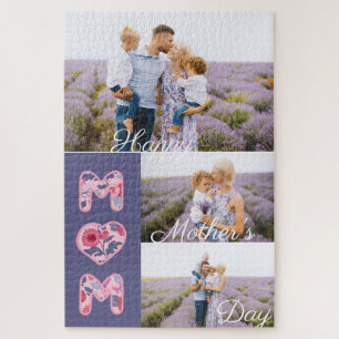 Happy Mother's Day Mom Photo Collage & Florals Jigsaw Puzzle
