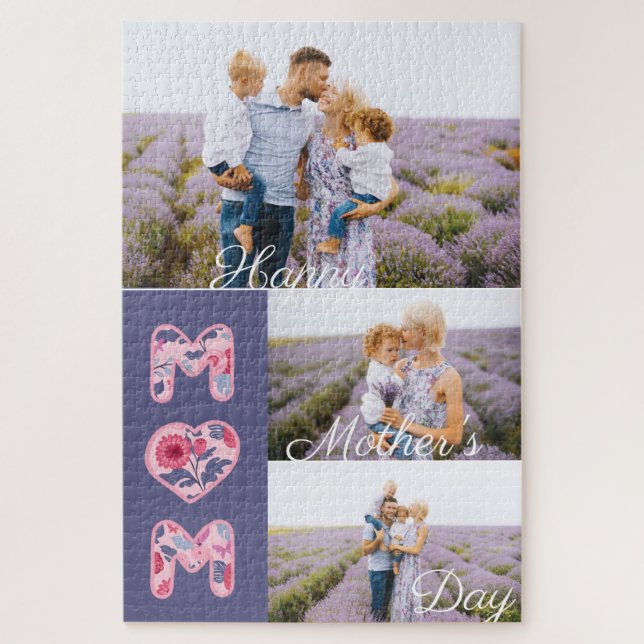 Happy Mother's Day Mom Photo Collage & Florals Jigsaw Puzzle (Vertical)