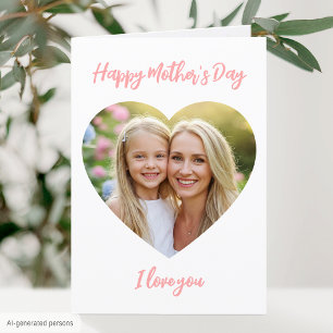 Happy Mother's Day Mom Photo Cute Heart Coral Pink Card