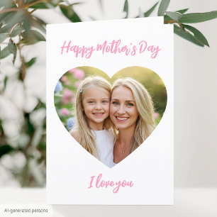 Happy Mother's Day Mom Photo Cute Heart Pink Card