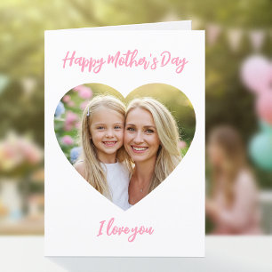 Happy Mother's Day Mom Photo Cute Heart Pink Card