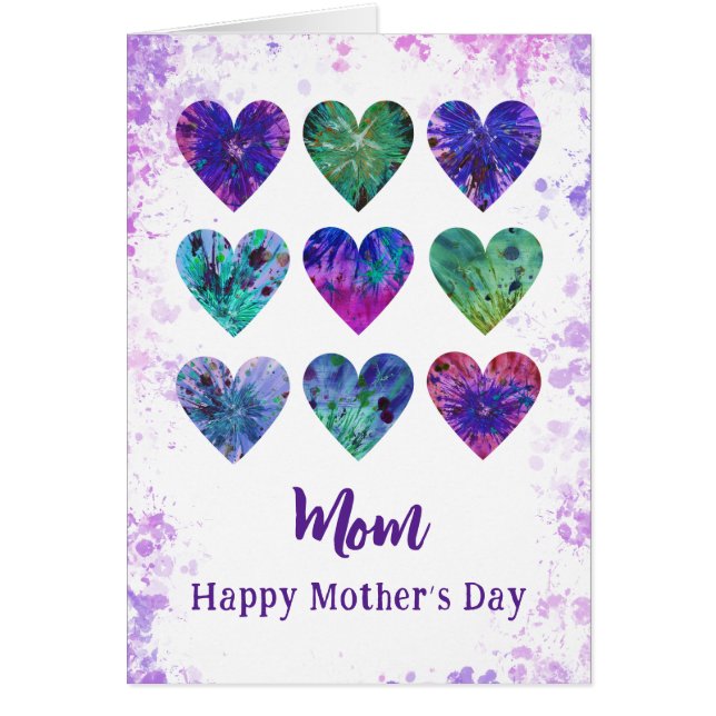Happy Mothers Day Mom Watercolor Hearts (Front)