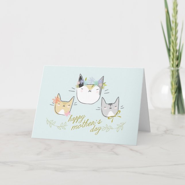 "Happy Mother's Day" Mother Cat & Kittens Card (Front)