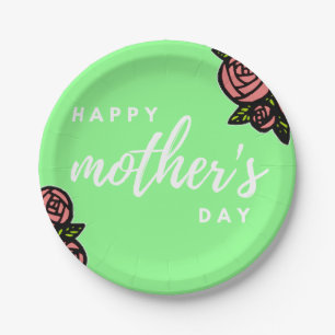 Happy mother's day on green paper plate
