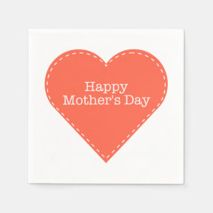 Happy Mother's Day Orange Heart Paper Napkin