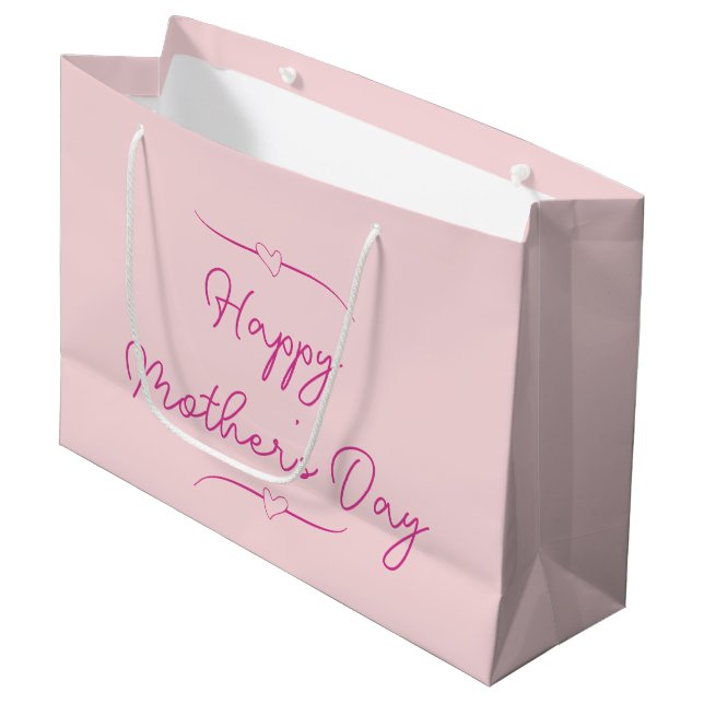 Happy Mother's Day Pale Pink with Hearts Large Gift Bag (Front Angled)