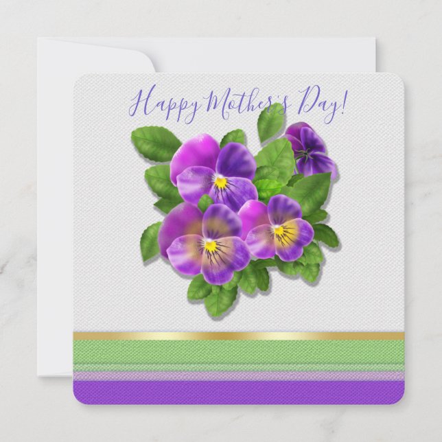 Happy Mother's Day Pansy Violet Flowers Watercolor Holiday Card (Front)