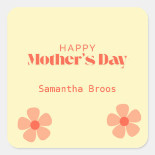Happy Mother's day peach flowers pink Square Sticker