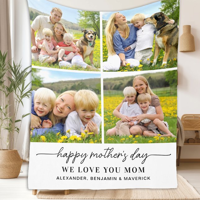 Happy Mothers Day Personalized Mom 4 Photo Collage Fleece Blanket (Creator Uploaded)