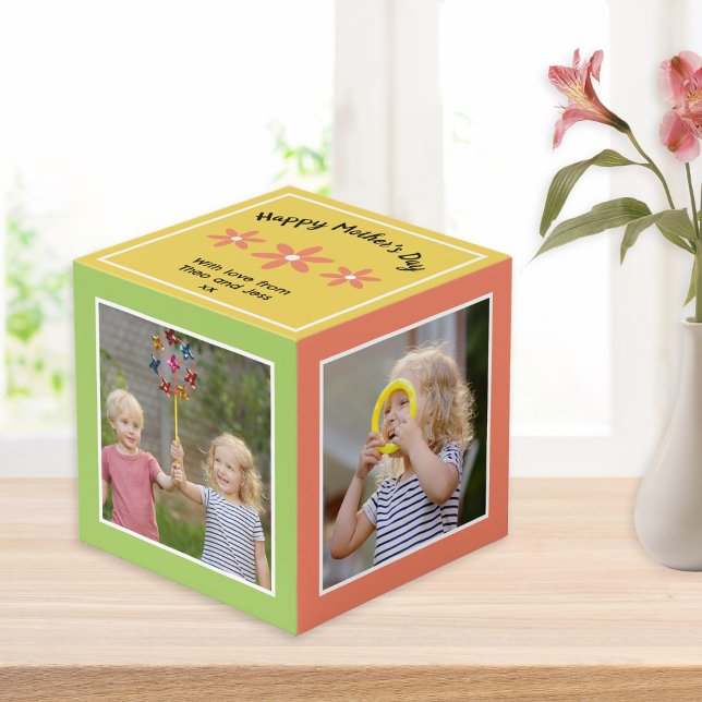 Happy Mother's Day Personalized Pretty Multi Photo Cube (Create your own custom photo block for Mother's Day, with four photos and your personalized message)