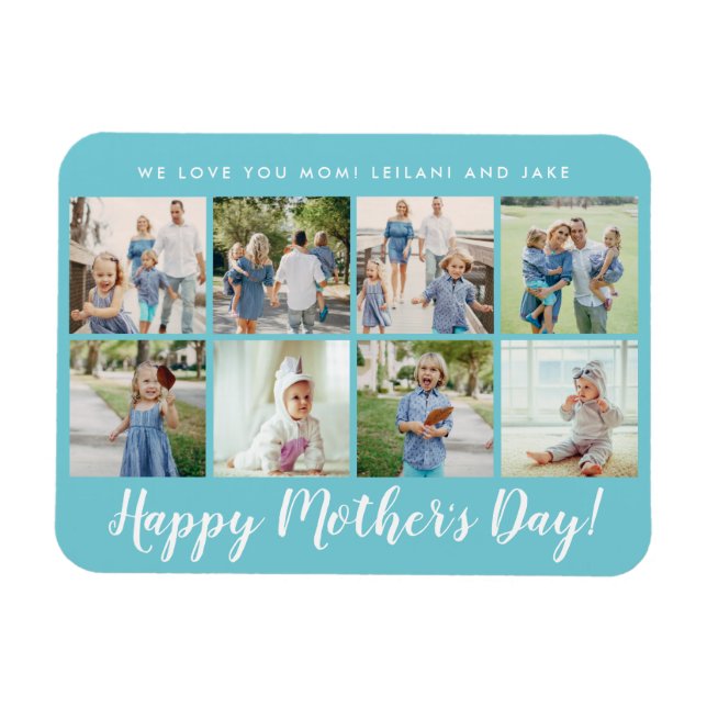Happy Mother's Day Photo Collage Custom Aqua Blue Magnet (Horizontal)