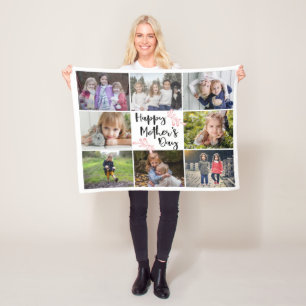 Happy Mother's Day Photo Collage Fleece Blanket