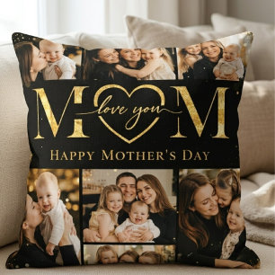 Happy Mother's Day Photo Collage Love You Mom Throw Pillow
