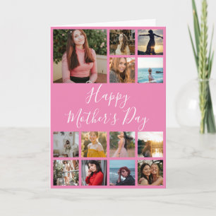 Happy Mother's Day Photo Collage Pink and White Card