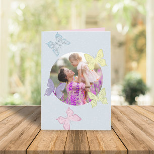 Happy Mother's Day Photo Pastel Cute Butterflies Card