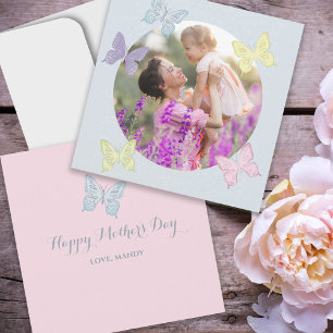 Happy Mother's Day Photo Pastel Cute Butterflies  Card