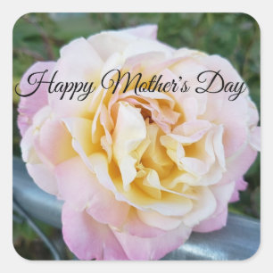 Happy Mother's Day Pink and Yellow Rose Photo Square Sticker