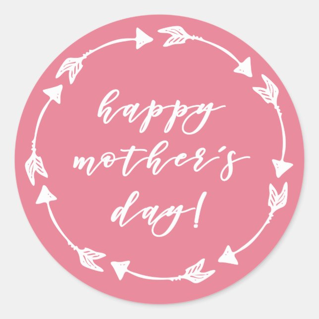 Happy Mother's Day! Pink Boho Mother's Day Classic Round Sticker (Front)