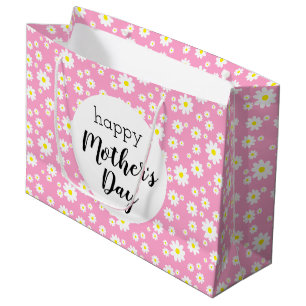 Happy Mother's Day Pink Daisy Flower Pattern Large Gift Bag