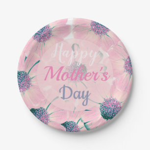 Happy Mother's Day Pink Floral Blooms Napkins Pape Paper Plate