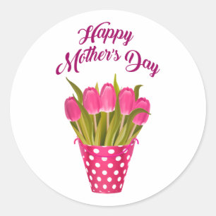 Happy Mother's Day Pink Flowers Bouquet Design Classic Round Sticker