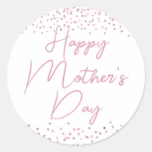 Happy Mother's Day Pink Glitter Confetti Classic Round Sticker