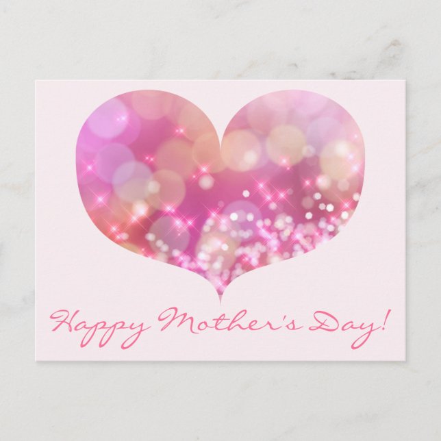 Happy Mother's Day | Pink Glitter Heart Postcard (Front)