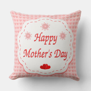 "HAPPY MOTHER'S DAY " PINK HEARTS THROW PILLOW