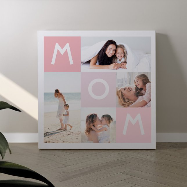 Happy Mothers Day Pink Mom Modern Multi Photo Grid Canvas Print (Happy Mothers Day Pink Mom Modern Multi Photo Grid Canvas Print)