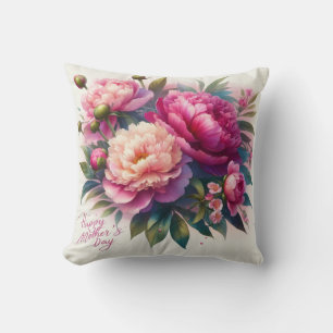 Happy Mother's Day Pink Peony Throw Pillow