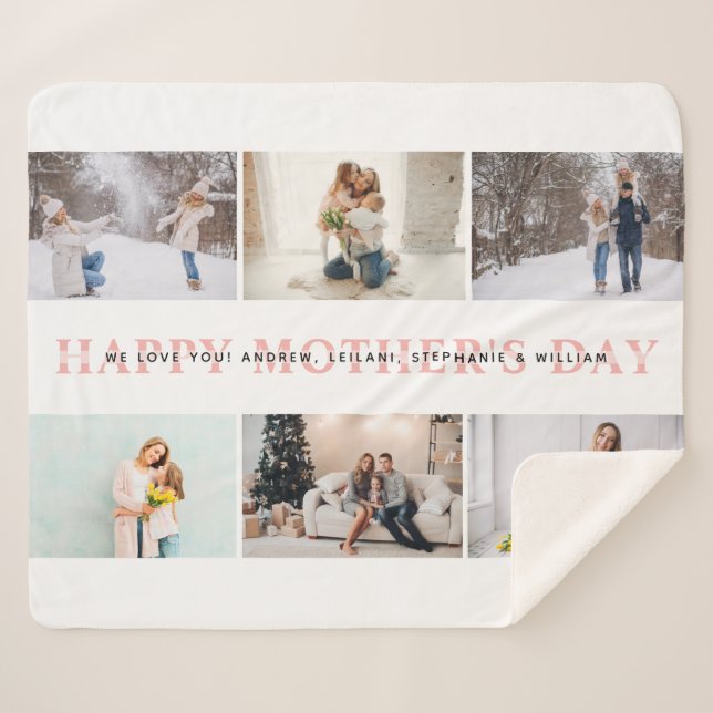 Happy Mother's Day Pink Photo Collage Sherpa Blanket (Front (Horizontal))