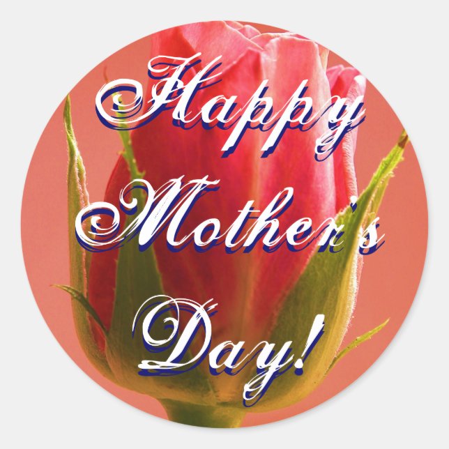 Happy Mother's Day Pink Rose Classic Round Sticker (Front)