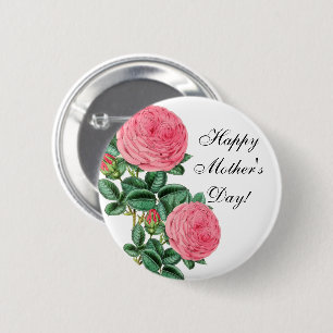 Happy Mother's Day Pink Roses 2 Inch Round Button