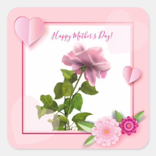 Happy Mother's Day Pink Roses Watercolor Floral Square Sticker